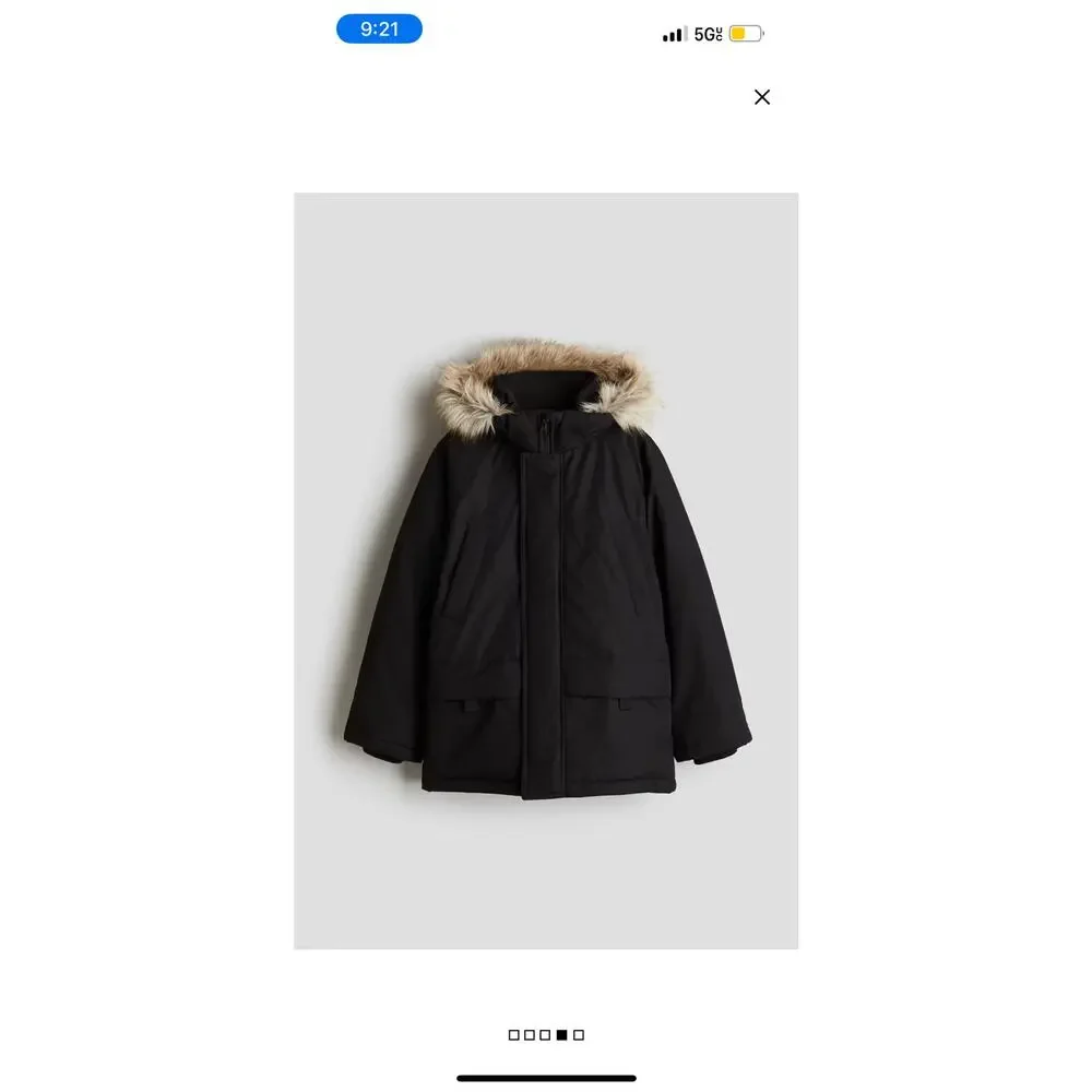 Kid’s Black Water-Repellent Padded Parka Hooded Jacket Size 16 Years